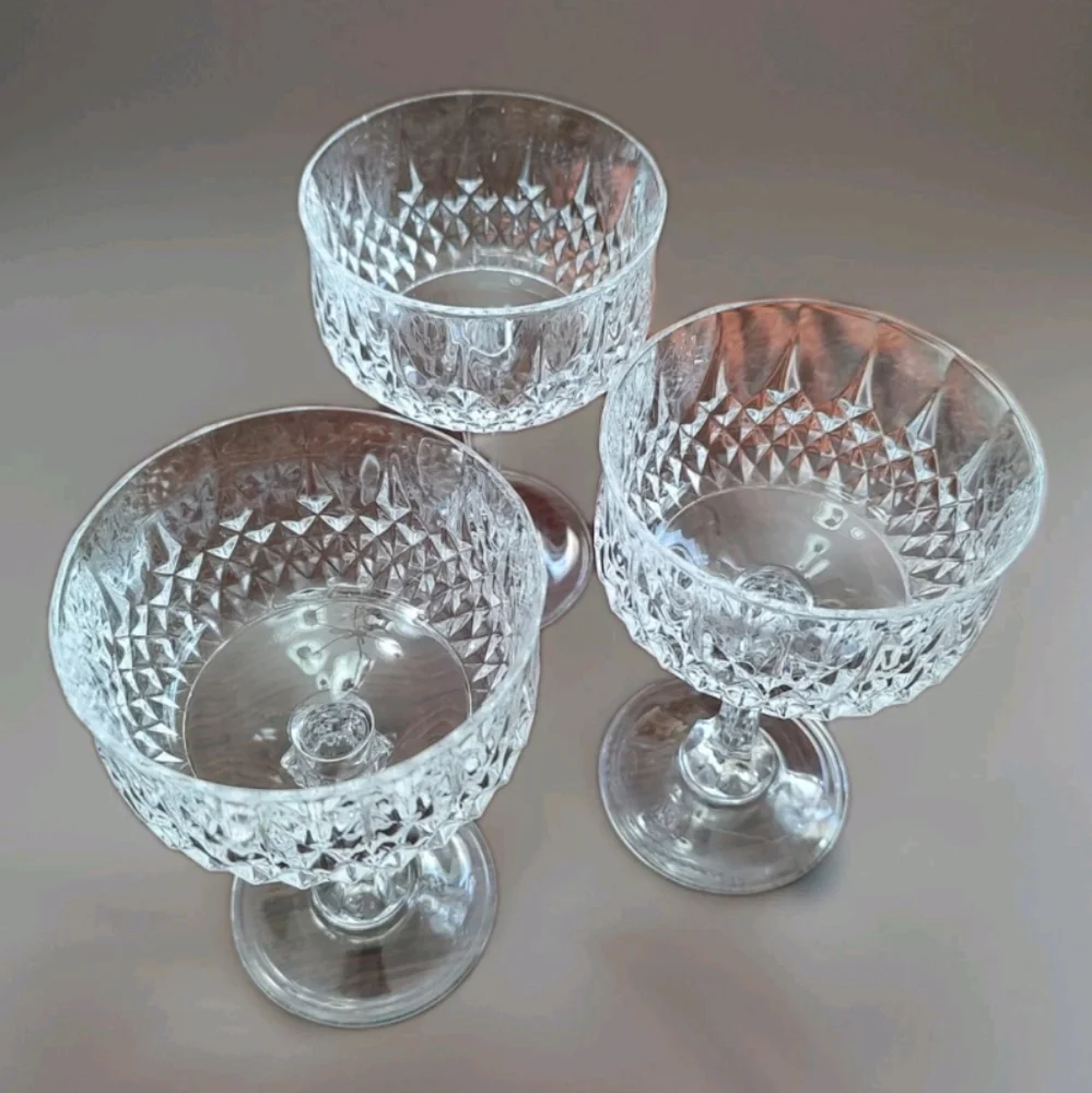 3 Cristal D'Arque Stemmed Diamond Cut Longchamp Sherbet/Parfait/Wine Glasses - Picture 8 of 8